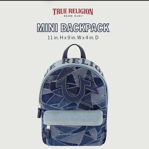 TRUE RELIGION Mini Denim Logo Backpack for Men and Women New